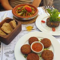 Vegetable tajine, falafel and quinoa salad at The Moorish Kitchen & Coffee in Marrakech