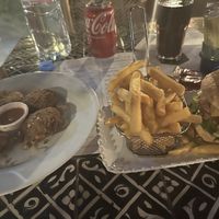 Moorish Burger (vegetarian) and Falafel (vegan)  at The Moorish Kitchen & Coffee in Marrakech