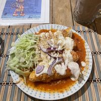 Vegan enchiladas   at Burbuja para Conejos in Tulum