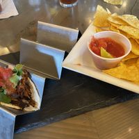 Black bean (chopped patty) tacos with onions and cilantro and side of chips   at 1188 Brewing Company in John Day