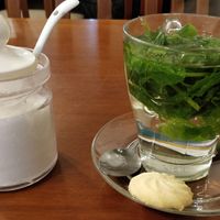 Mint leaf tea. Comes with a Ceylon tea bag on the side. at Shoshana in Bangkok