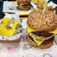Corncob and double burger at The Sunny Burger Co. in Amsterdam