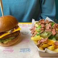 Crispy chicken burger and loaded fries.   at The Sunny Burger Co. in Amsterdam