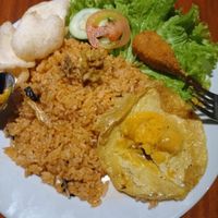 Nasi black pepper with a vegan egg! at Black Forest Cafe in Yogyakarta