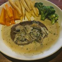 The vegan steak at Black Forest Cafe in Yogyakarta