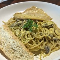 Vegan spaghetti carbonara   at Black Forest Cafe in Yogyakarta