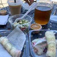 Veggie summer rolls, cauliflower tabbouleh, chai boba, lady grey iced tea  at Abundant Life Kitchen in Lexington