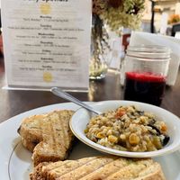 Harvest Soup, Veggie Panini (w/Cheeze & Pesto), and Purple Reign juice!  at Abundant Life Kitchen in Lexington