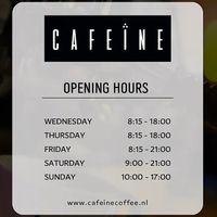 New hours as of 30 sept. 2022 at Cafeïne in Arnhem