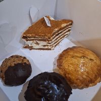 oatmeal cookie, chocolate muffin, apple pie, cream cake (has honey!!) at Dona Bakery and Sweets in Batumi