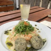Spinatknödel mit Coleslaww  at Burgschänke Hohenrechberg  in Schwaebisch Gmuend