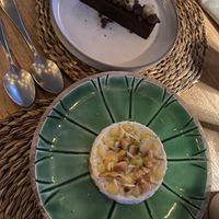 Brownie and coconut cake for dessert  at Mikasa Ibiza Boutique Hotel Restaurant in Ibiza