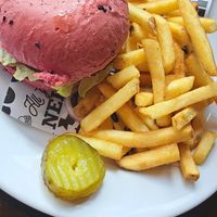 Vegan burger and chips at Monterey Jack's in Glasgow
