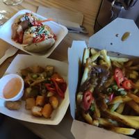 Bao, salt and pepper tofu and fries at Manzoku in Manchester
