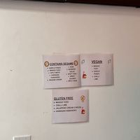 Labels for vegan and gluten free sauces  at PokiTomik in North Hollywood