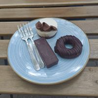 brownie, chocolate donut and brownie coconut cheesecake at Raw & More - San Stefano in Sofia
