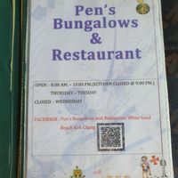 Opening times January 2023 at Pen's Restaurant in Koh Chang