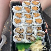 Two sweet potato rolls & a mushroom roll   at Lily in Kennett Square