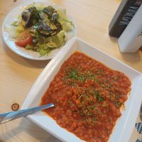 Linsen-Kartoffeleintopf + kleiner grüner Salat at Restaurant Dorfwirt in Pfronten