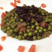 peas w/ vegan ";morcilla"; at La Cuina del Cel in Mataro
