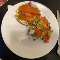 Bagel and carrot lox (plated at home) at The Green Beautiful  in Manchester