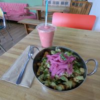 Truffle hash and a berry basic smoothie. at The Green Beautiful  in Manchester