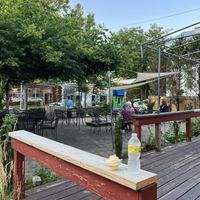Patio area and pineapple Dole whip   at O&E's Corner Cone in Yellow Springs