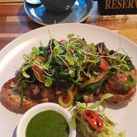 Vegan breakfast with avocado and vegan pesto at Sociale Cafe in West London