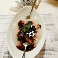Tapioca pudding with jam at Snow Restaurant in Sinaia