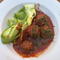 Vegan meatballs with zucchini tagliatelle   at Snow Restaurant in Sinaia