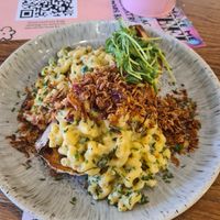 Vegan mac and cheese on garlic bread! at Feel Good Club in Manchester
