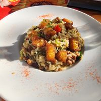Baião de dois (banana em cima!) at Borogodó Nordestino in Cabo Frio