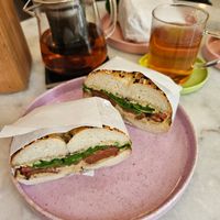 Bagel sandwich with suçuk at Sisters & Harvest in Istanbul