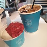 Forest fruit and banana sorbet. Iced coffee. at Alaska in Skiathos