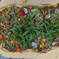 Vegan tarte flambee, extremely delicious at Café Enehus in Einhaus