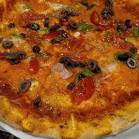 Vegan pizza with vegan cheese at Bistro Italiano Faliraki (pizza & pasta - wine & cocktail) in Rhodes