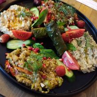 Mixed vegan starter - all delicious and with bread at Arch Bistro in Istanbul