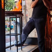 My food being prepared on fire! at Arch Bistro in Istanbul