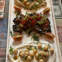 Cashew cream with chickpeas, egg plant shakshuka, hummus   at Arch Bistro in Istanbul