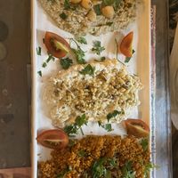 Hummus, aubergine and tahini dip and tabbouleh   at Arch Bistro in Istanbul