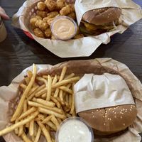 Burgers, tots, and fries. So delicious!  at Nice Burger in Long Beach