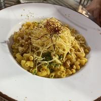 Vegan Mac and cheese (if you like Mac n cheese this tastes the same as original) I never liked Mac n cheese but I tasted this and it’s bang on like the original   at Atheneon Bar in Kos