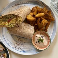 Vegan chickpea tuna wrap this is really delicious pergect for lunch or dinner   at Atheneon Bar in Kos