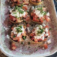 Sourdough Bruschetta with olive tapenade and coconut based feta at Atheneon Bar in Kos