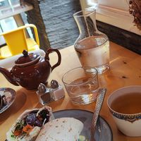 Wrap with roasted potatoes, vegan yogurt sauce etc. Yummy.  at Pâtisserie - Salon de thé Léone in Toulouse