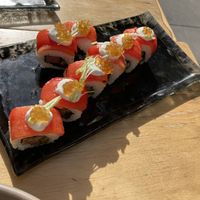 Vegan sushi with tomato topping  at Desoriente - Poblenou in Barcelona