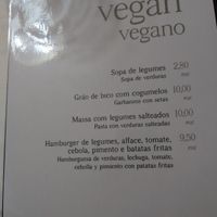 Menu vegan at Cinta d'Ouro in Freixo De Espada A Cinta
