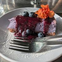 Blueberry cheesecake (they do not have vegan whipped cream currently if they automatically offer to add it) at Stonecat Cafe in Hector