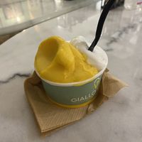 Mango/passion fruit and lemon sorbett  at Giallo Verde in Rhodes