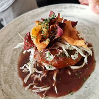 Legume steak, vegan feta and tomatoes, hearty jus at Brocoli in Lyon